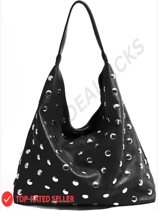 Handbags - Studded Slouchy Hobo Bag Vegan Leather Shoulder Tote Purse Y2K Punk